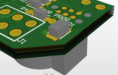 6-pin legless Tag-Connect footprint in Altium 3D with component on opposite side