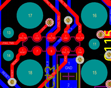 2D footprint in Altium Showing the Tag-Connect TC2050 Connection