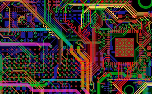 Intricate PCB design image from Autodesk