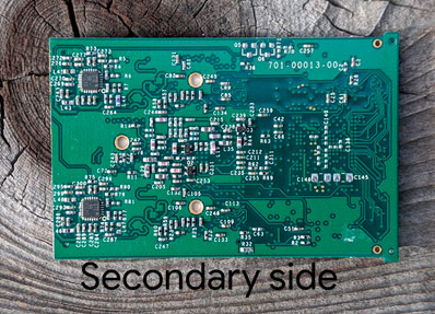 PCB shown from below with all components surface mounted