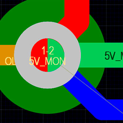 The stacked via on top connects a trace from layer 1 to layer 2.